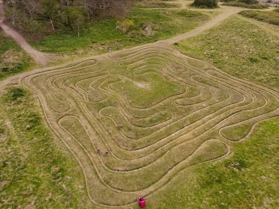 Drone shot of maze at St. Catherine's Hill